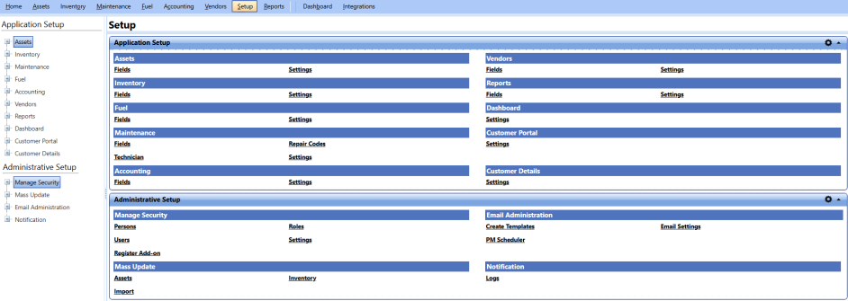 Application setup page